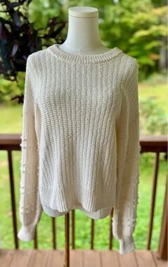 Madewell Small Cream 100% Cotton Bobble Sleeve Textured Knit Sweater
